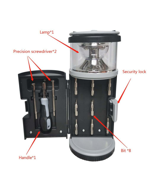 RX340A 8.1*8.1*19.5CM طقم عدة 11 قطعة مع كشاف باتري