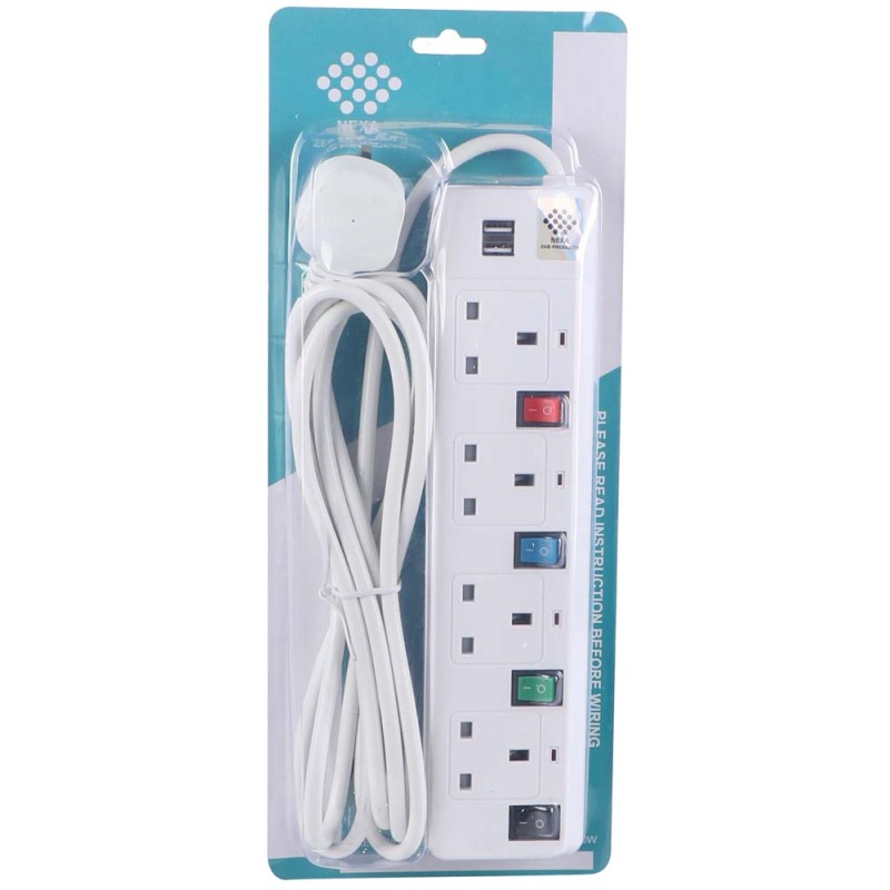 EXTENSION SOCKET BOARD 4WAY WITH USB 3MTR