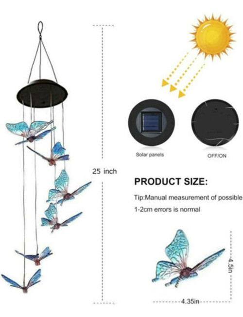 BUTTERFLY SOLAR WIND CHIME 70 * 13 CM