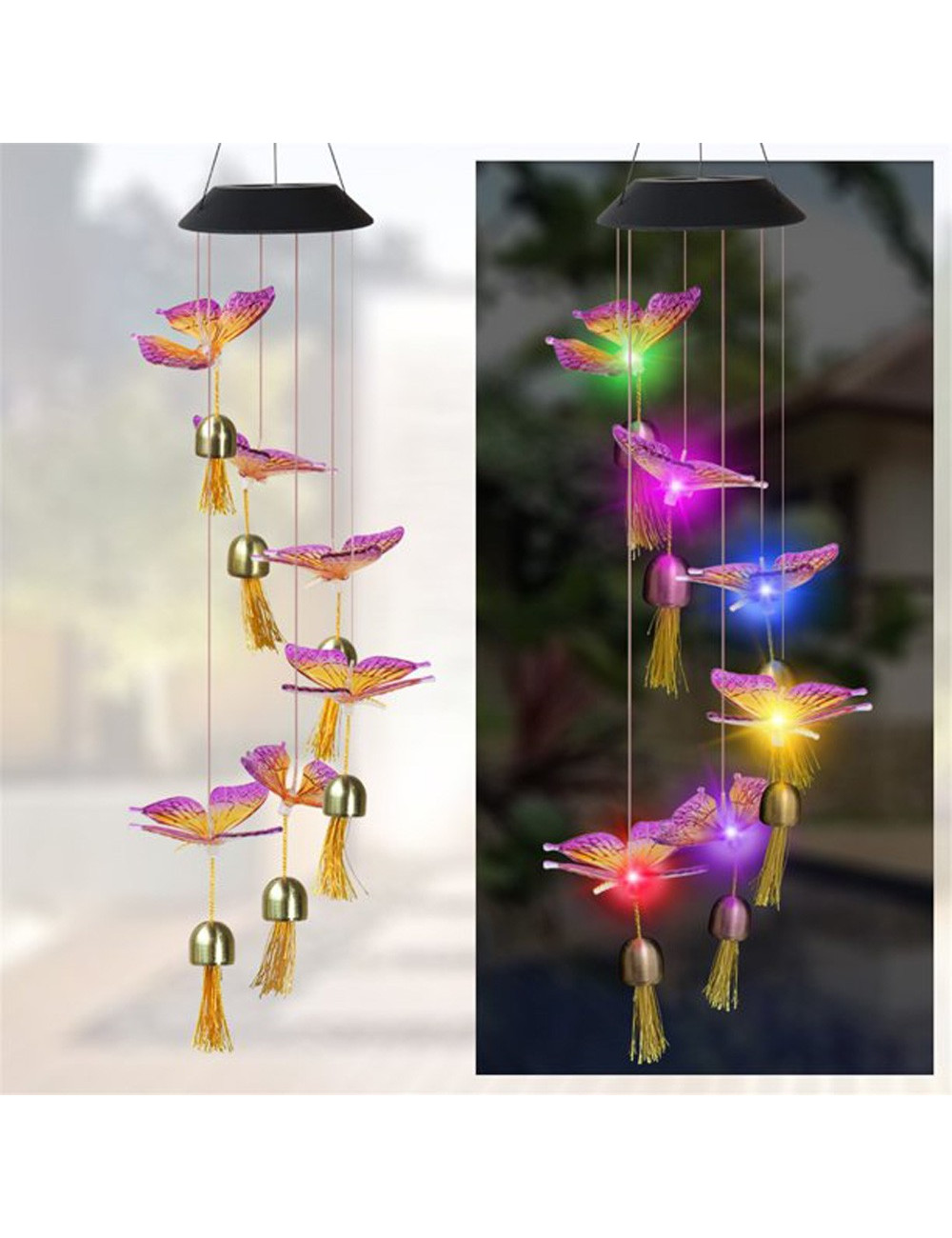 BUTTERFLY BELL SOLAR WIND CHIME 70 * 13 CM