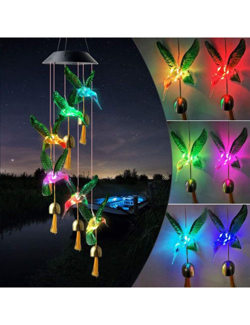 SMALL COLOURED BIRD SOLAR WIND CHIME 70 * 13 CM