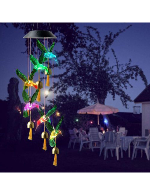 SMALL COLOURED BIRD SOLAR WIND CHIME 70 * 13 CM