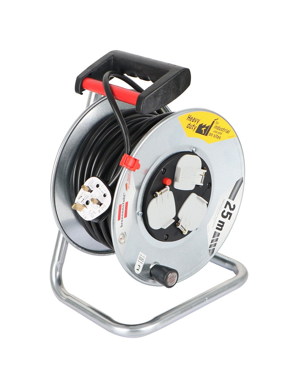 STEEL CABLE REEL 13 AMP x 3 SOCKETS x 25 MTR