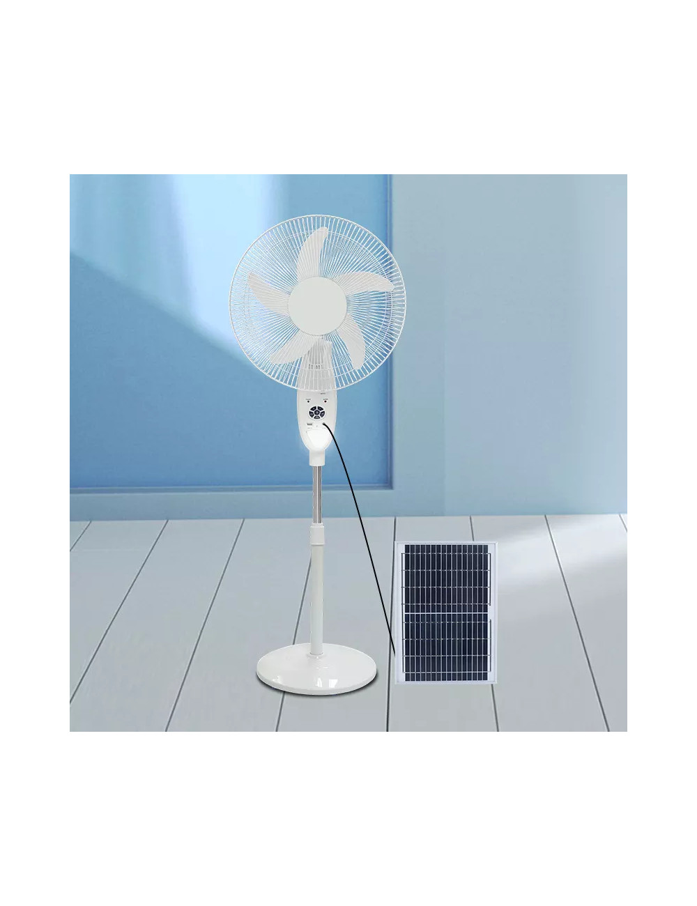 GD-916 - RECHARGEABLE FAN 18V WITH SOLAR PANEL 20W RECHARGEABLE BATTERY 5V USB OUTPUT