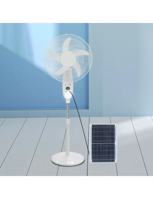 GD-916 - RECHARGEABLE FAN 18V WITH SOLAR PANEL 20W RECHARGEABLE BATTERY 5V USB OUTPUT