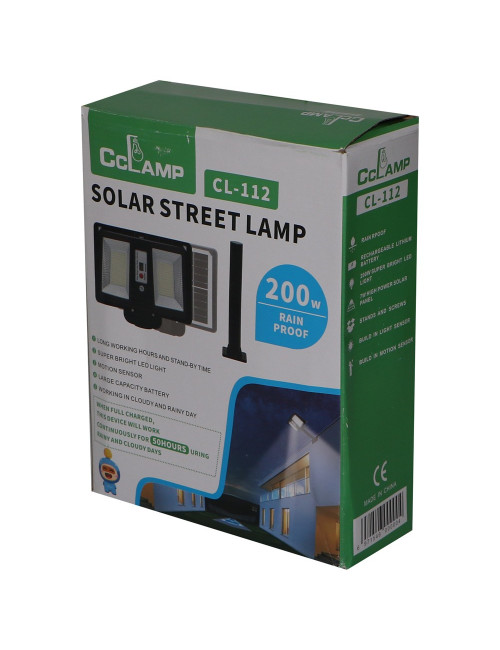 CL-112 - SOLAR STREET LAMP 200W LED 5000MAH HIGH CAPACITY LITHIUM BATTERY WITH SOLAR PANEL 6W