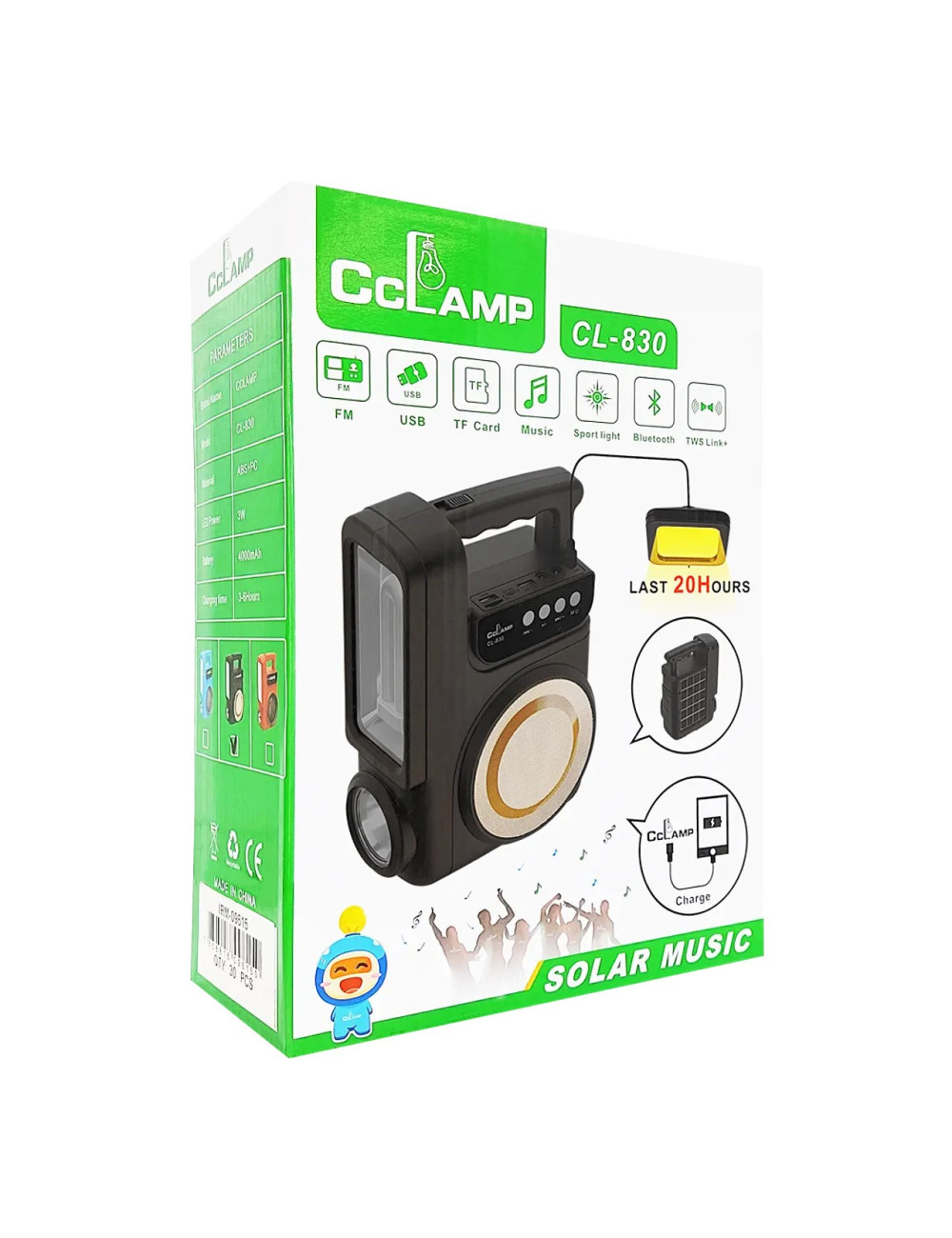 CL-830 سماعة طاقة شمسية مع كشاف