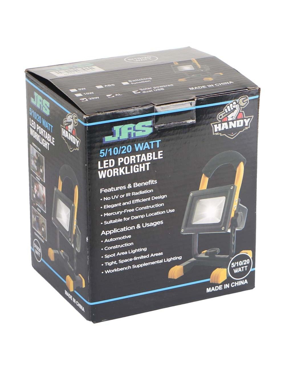 LED PORTABLE WORKLIGHT ALUMINUM+IRON BRACKET SOLAR DUAL USB 20W