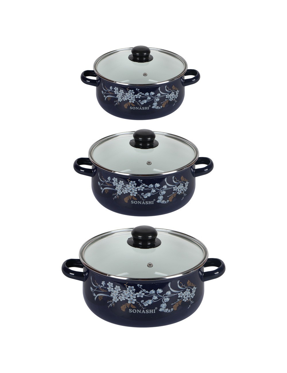 SONASHI 3PCS CASSEROLE SET, DURABLE, GLASS LID