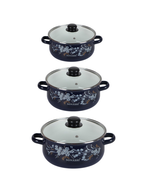 SONASHI 3PCS CASSEROLE SET, DURABLE, GLASS LID