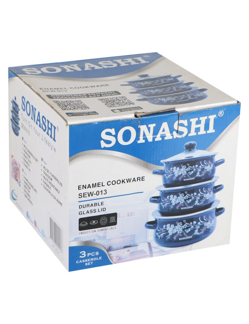 SONASHI 3PCS CASSEROLE SET, DURABLE, GLASS LID