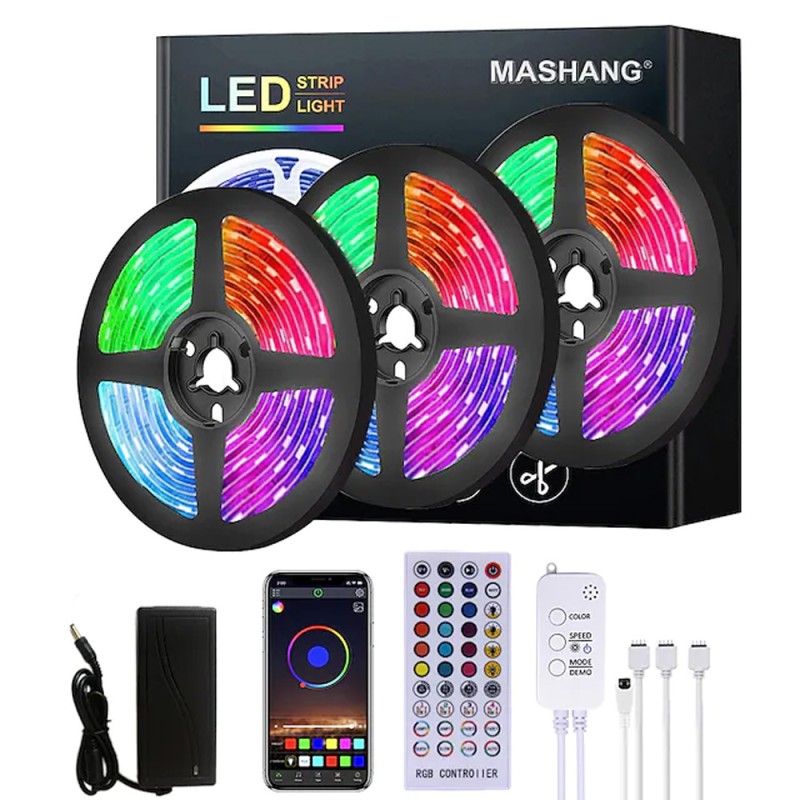 شريط ليد 15 متر مع ريموت +بلوتوث مع محول USB-LED-RGB