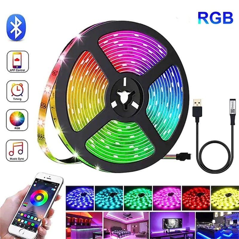 شريط ليد 15 متر مع ريموت +بلوتوث مع محول USB-LED-RGB