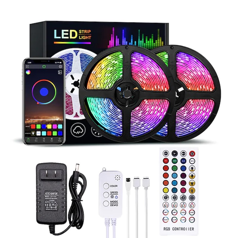 شريط ليد سمارت 10 متر مع ريموت +بلوتوث مع محول USB-LED-RGB