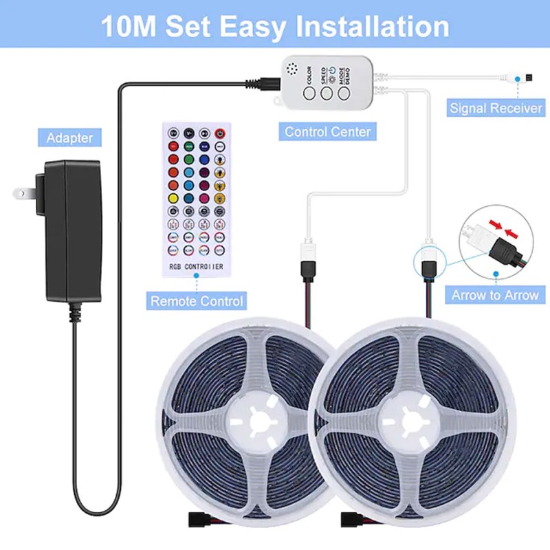 شريط ليد سمارت 10 متر مع ريموت +بلوتوث مع محول USB-LED-RGB