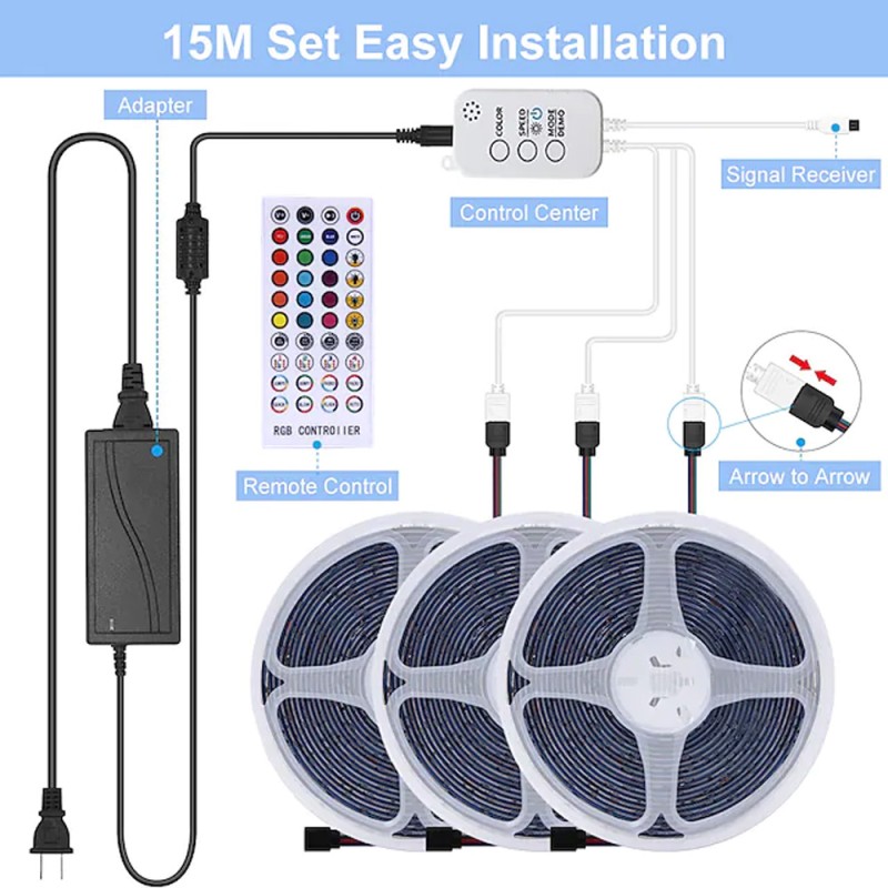 شريط ليد سمارت 15 متر مع ريموت +بلوتوث مع محول USB-LED-RGB