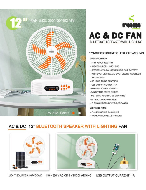 LD-312 SOLAR FAN AC/DC 12"