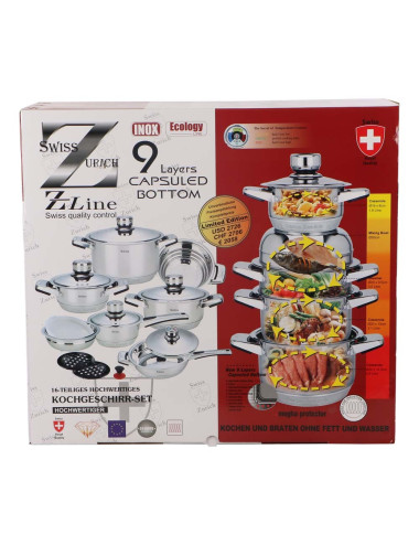 SWISS طقم اواني مطبخ سـتانلس سـتيل 16 قطعة / مجموعة