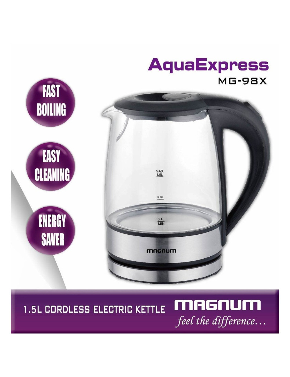 MAGNUM MG - 98X Kettle1.5LTR سخان كهربائي زجاج