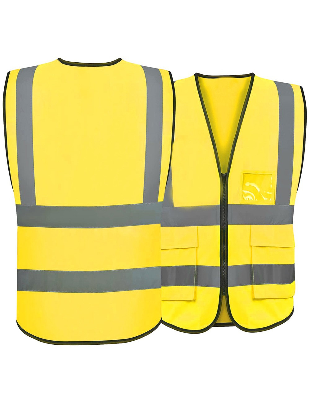 SAFETY VEST LONG ZIPPER , PLAIN BRIGHT STRIP REFLECTIVE STRIP ON SHOULDER YELLOW 120G