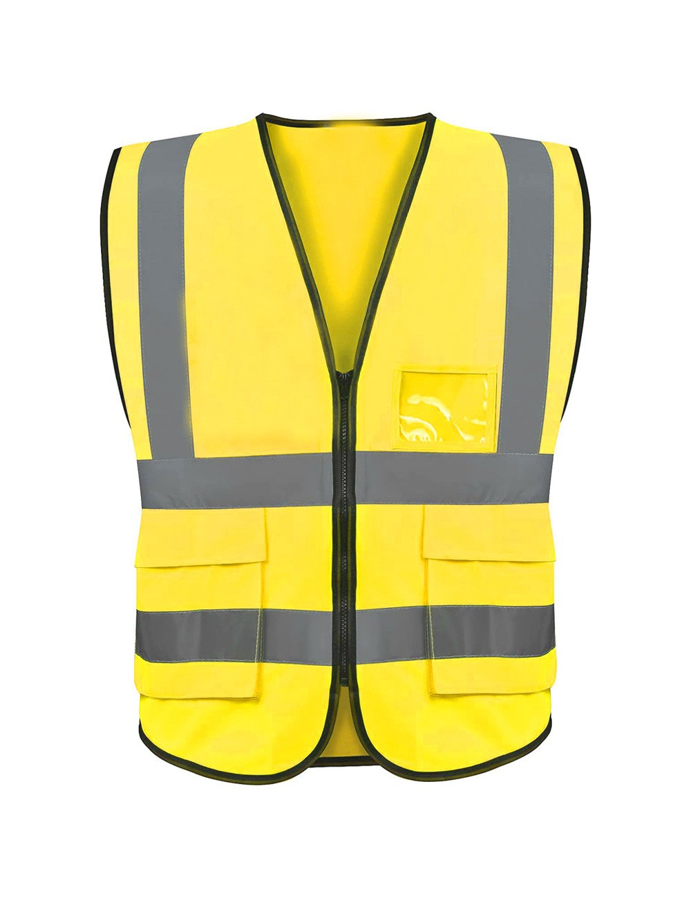 SAFETY VEST LONG ZIPPER , PLAIN BRIGHT STRIP REFLECTIVE STRIP ON SHOULDER YELLOW 120G