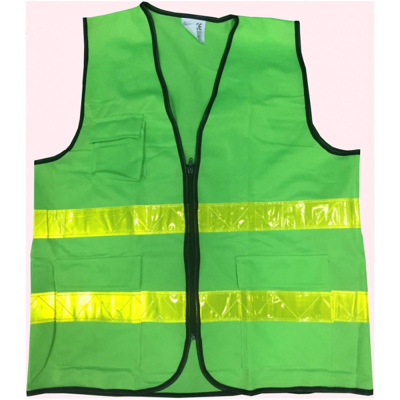 YF-RV-2 REFLECTIVE VEST GREEN H.D. W/3 POCKETS 250GMS