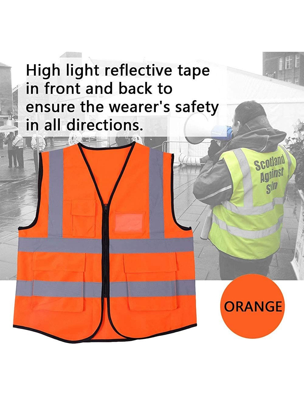 SAFETY VEST WITH 3 POCKET ORANGE 120G
