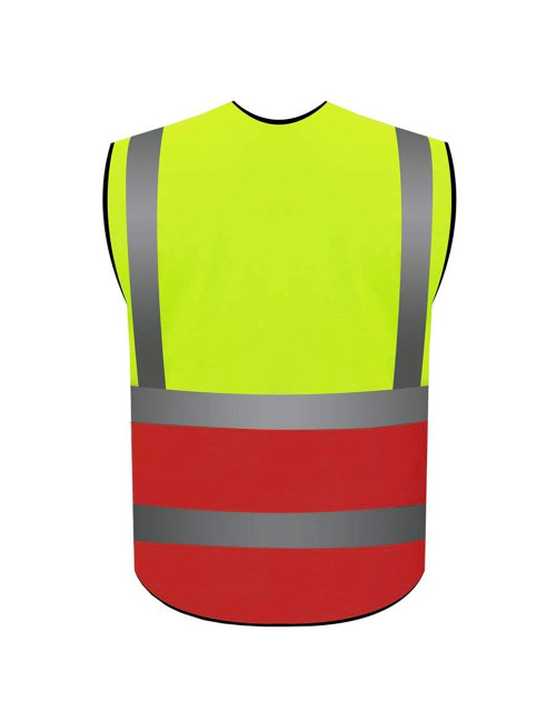 SAFETY VEST WRAP KNITTED FABRIC BRIGHT REFLECTIVE STRIP PVC POCKET RED AND YELLOW 120G