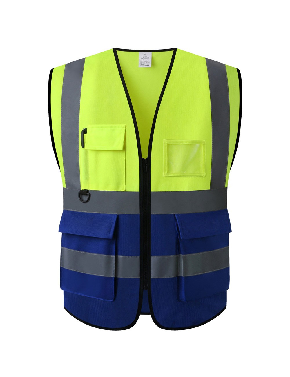 SAFETY VEST WRAP KNITTED FABRIC BRIGHT REFLECTIVE STRIP PVC POCKET BLUE AND YELLOW 120G