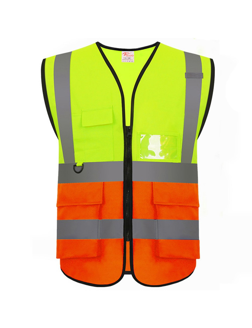 SAFETY VEST WRAP KNITTED FABRIC BRIGHT REFLECTIVE STRIP PVC POCKET YELLOW AND ORANGE 120G