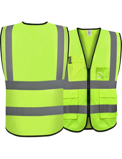 SAFETY VEST LONG ZIPPER PLAIN BRIGHT STRIP REFLECTIVE STRIP ON SHOULDER GREEN 120G