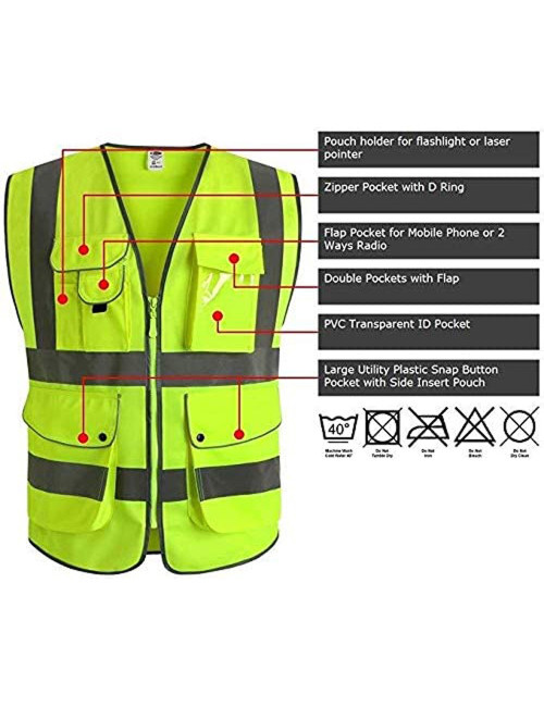 SAFETY VEST WRAP KNITTED FBRIC REFECTIVE BONDED FABRIC BUTTON POCKET WITHOUT SIDE POCKET GREEN 120G