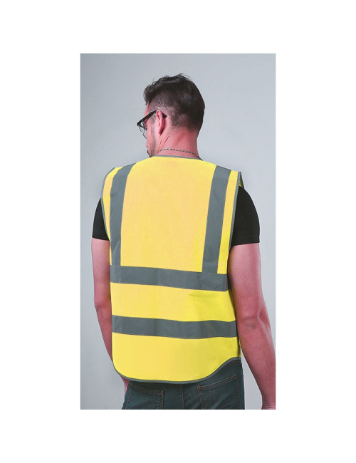 SAFETY VEST WRAP KNITTED FBRIC REFECTIVE BONDED FABRIC BUTTON POCKET WITH SIDE POCKET YELOW 120G