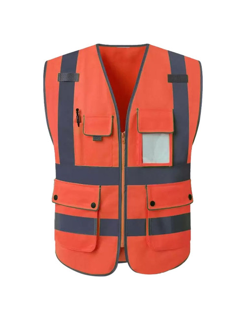 SAFETY VEST WRAP KNITTED FBRIC REFECTIVE BONDED FABRIC BUTTON POCKET WITH SIDE POCKET ORANGE 120G