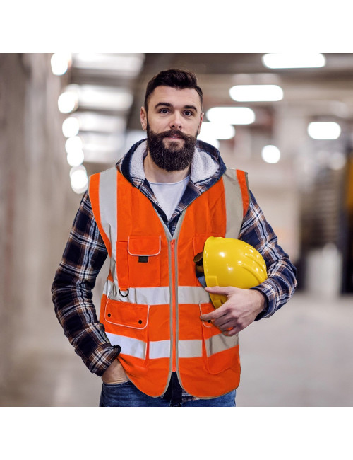 SAFETY VEST WRAP KNITTED FBRIC REFECTIVE BONDED FABRIC BUTTON POCKET WITH SIDE POCKET ORANGE 120G