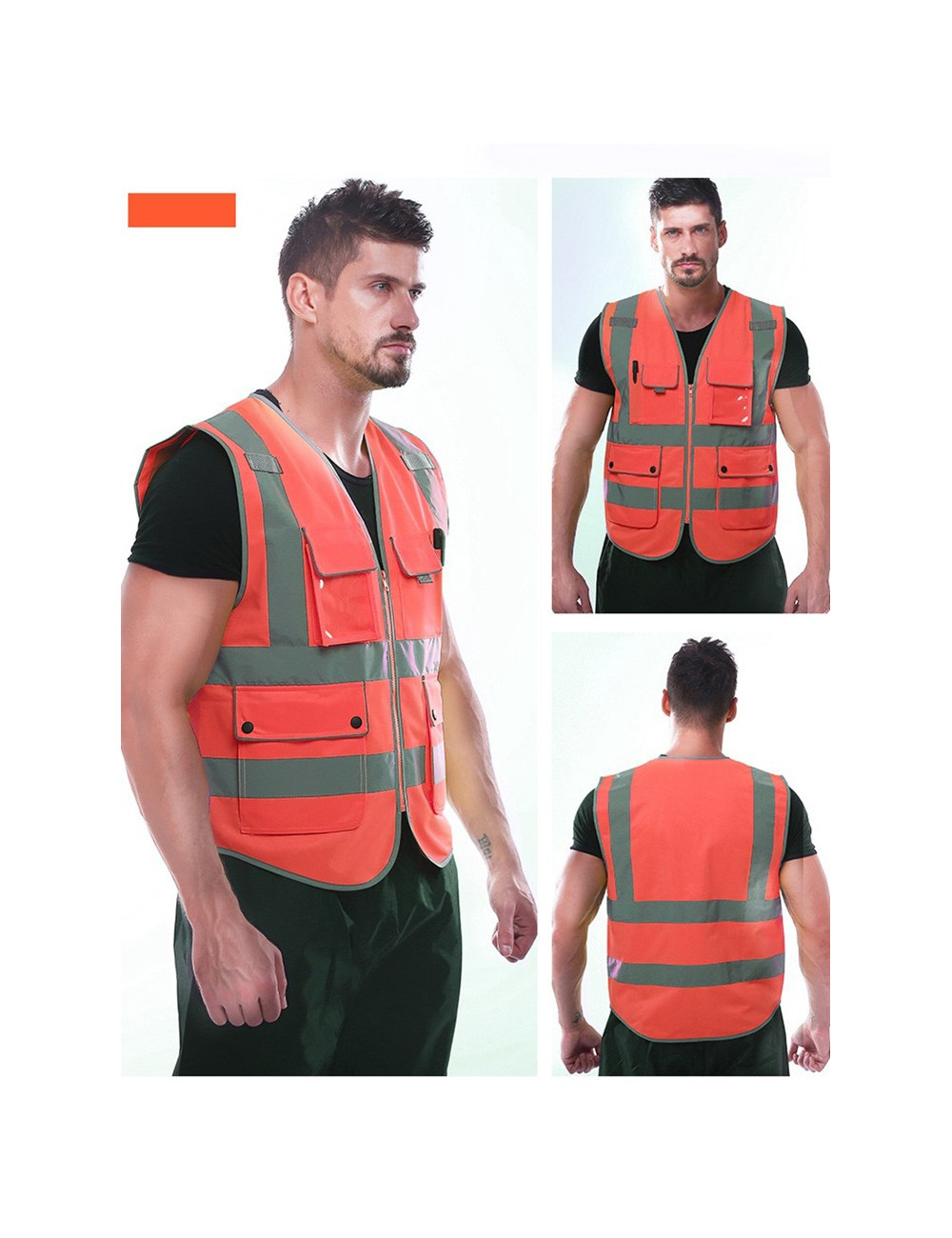 SAFETY VEST WRAP KNITTED FBRIC REFECTIVE BONDED FABRIC BUTTON POCKET WITH SIDE POCKET ORANGE 120G