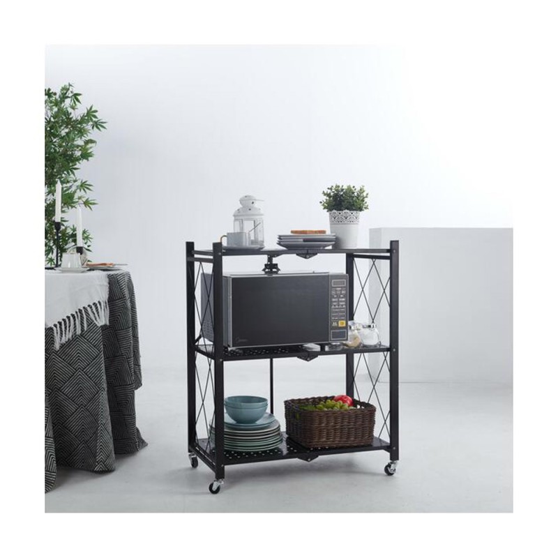 THREE LAYERS FRAME FOLDABLE SHELF BLACK 71 X 34 X 85CM