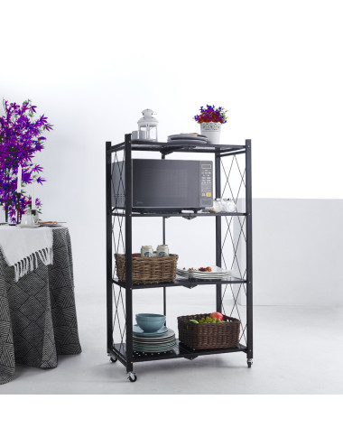 FOUR LAYERS FRAME FOLDABLE SHELF BLACK 71 X 34 X 122CM