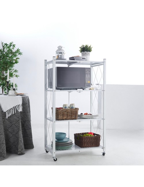 رف حديد انطوائي 4 طابق متحرك ابيض 71 × 34 × 122 سانتي