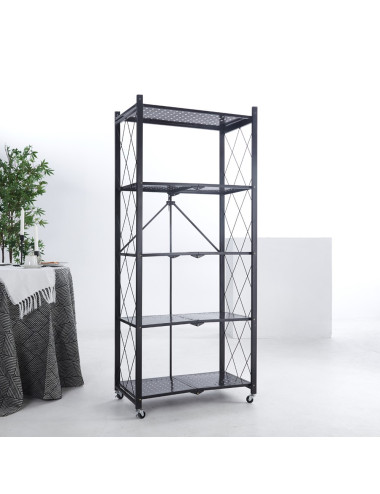 رف حديد انطوائي 5 طابق متحرك اسود 71 × 34 × 158 سانتي