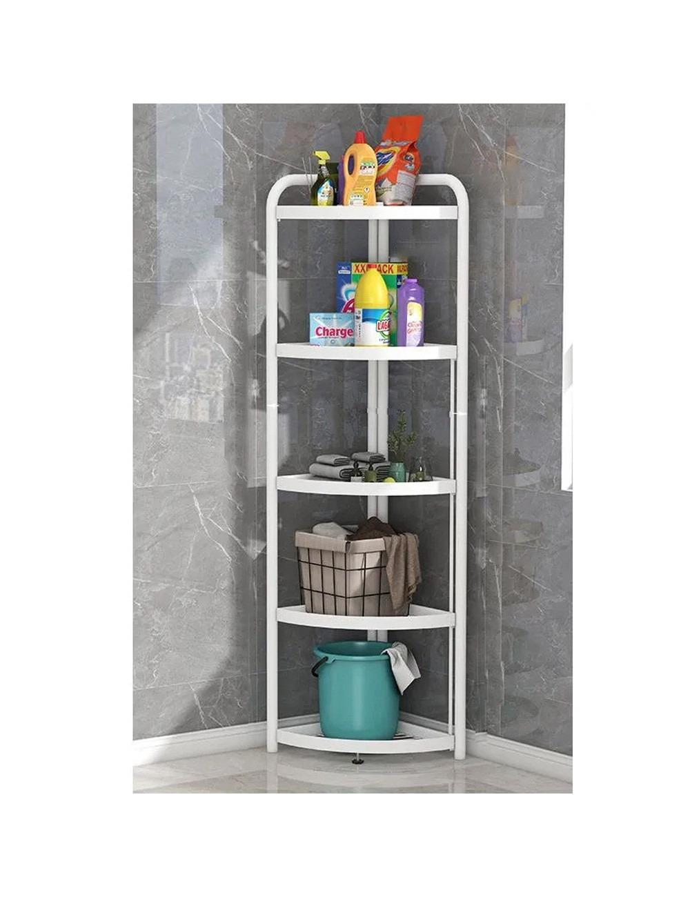 FIVE LAYERS CORNER SHELF WITH ( PP PAD ) WHITE 35 X 51 X 156