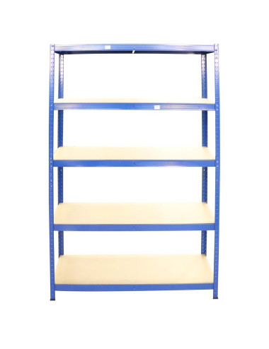T20 POWDER COATED STEEL SHELF WITH 5 WOOD SHELF BLUE 750 x 300 x 1500MM