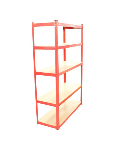 T20 POWDER COATED STEEL SHELF WITH 5 WOOD SHELF RED 900 x 400 x 1800MM