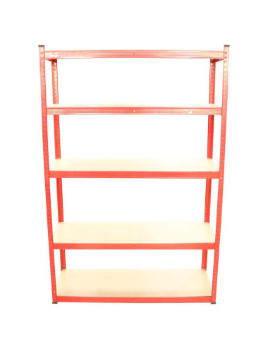 T20 POWDER COATED STEEL SHELF WITH 5 WOOD SHELF RED 900 x 400 x 1800MM