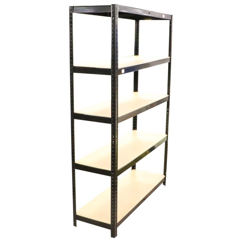 T20 POWDER COATED STEEL SHELF WITH 5 WOOD SHELF BLACK 900 x 400 x 1800MM