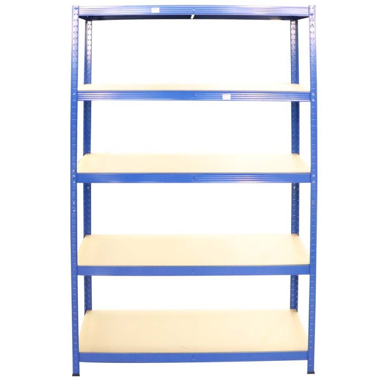 T20 POWDER COATED STEEL SHELF WITH 5 WOOD SHELF BLUE 900 x 450 x 1800MM