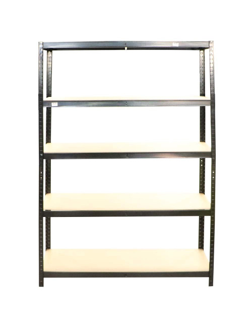 T20 POWDER COATED STEEL SHELF WITH 5 WOOD SHELF BLACK 900 x 450 x 1800MM