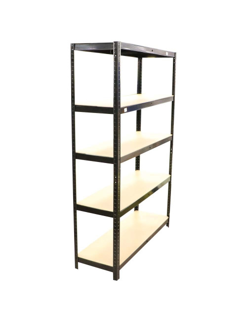 T20 POWDER COATED STEEL SHELF WITH 5 WOOD SHELF BLACK 1800 x 450 x 1200MM