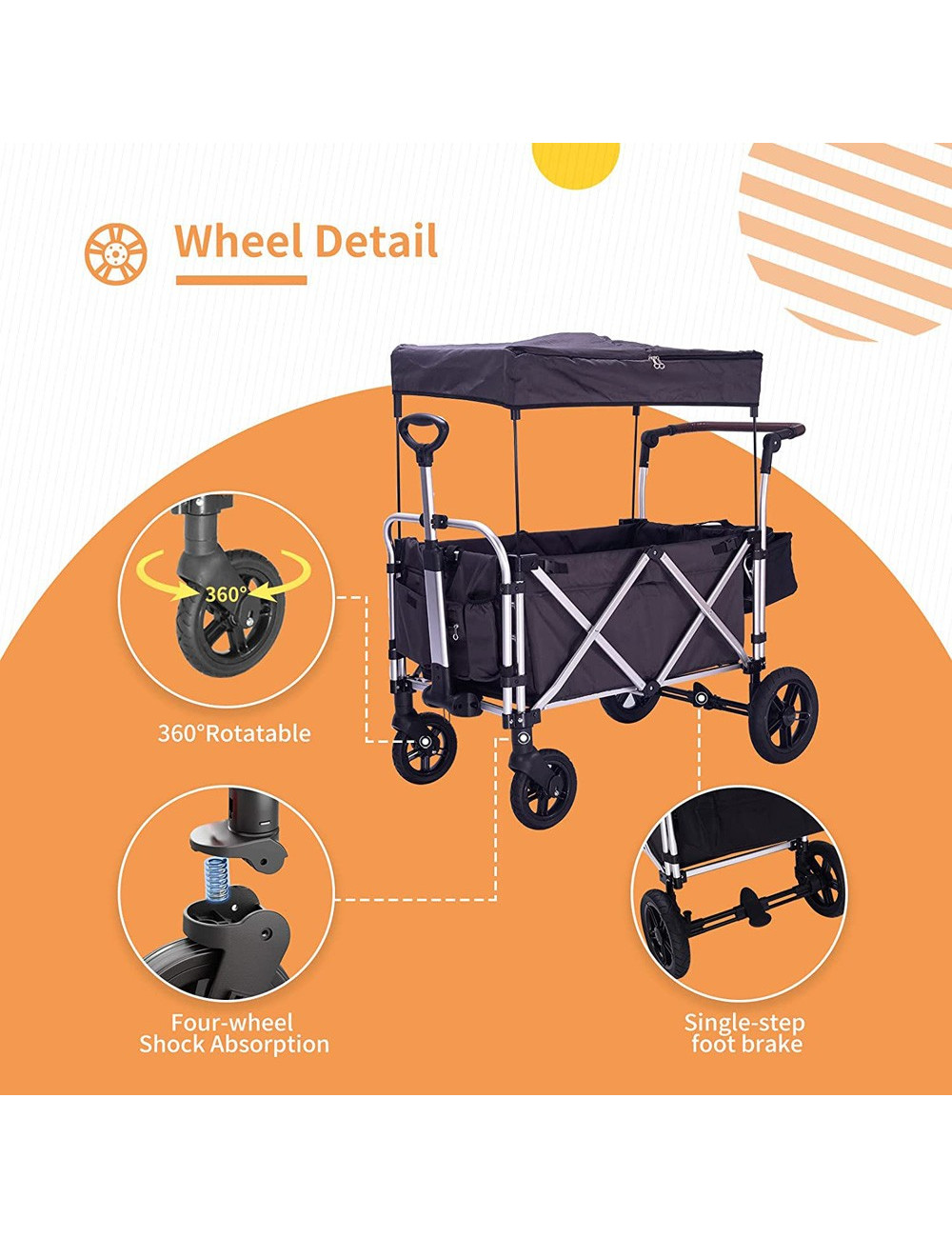 FW-07-IRON 2 SEATER BABY FOLDING CARAVAN WITH BRAKE