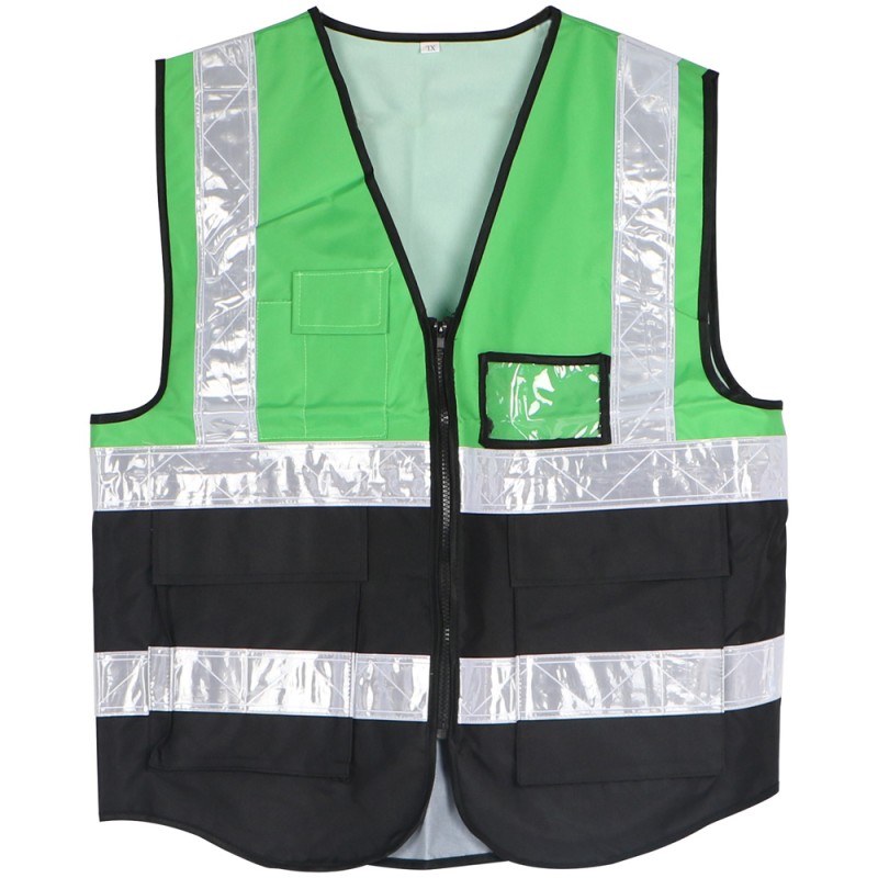 A-HEAVY DUTY SAFETY VEST OXFORD CLOTH 3 POCKETS + 1 CARD POCKET GREEN AND BLACK XL